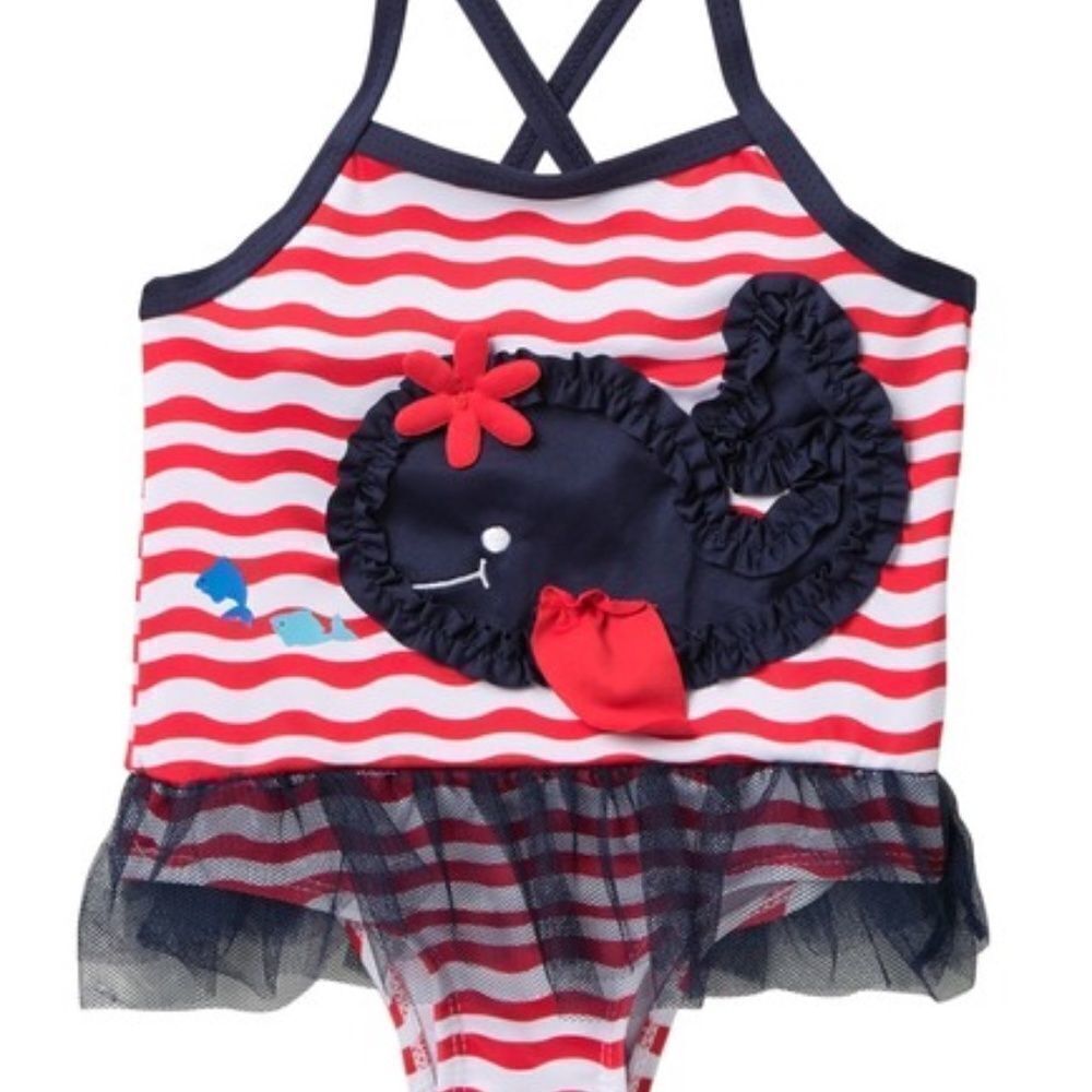Wippette Whales Striped One Piece Swimsuit